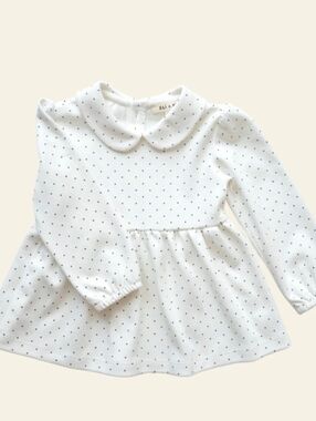 Eli & Nev White Long-Sleeve Polka Dot Peter Pan Collar Dress for Kids